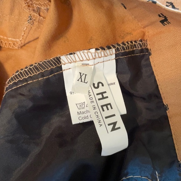Shein Gold Pants with Black Reindeer Print Lightweight Cotton Blend Pants XL - Picture 7 of 10